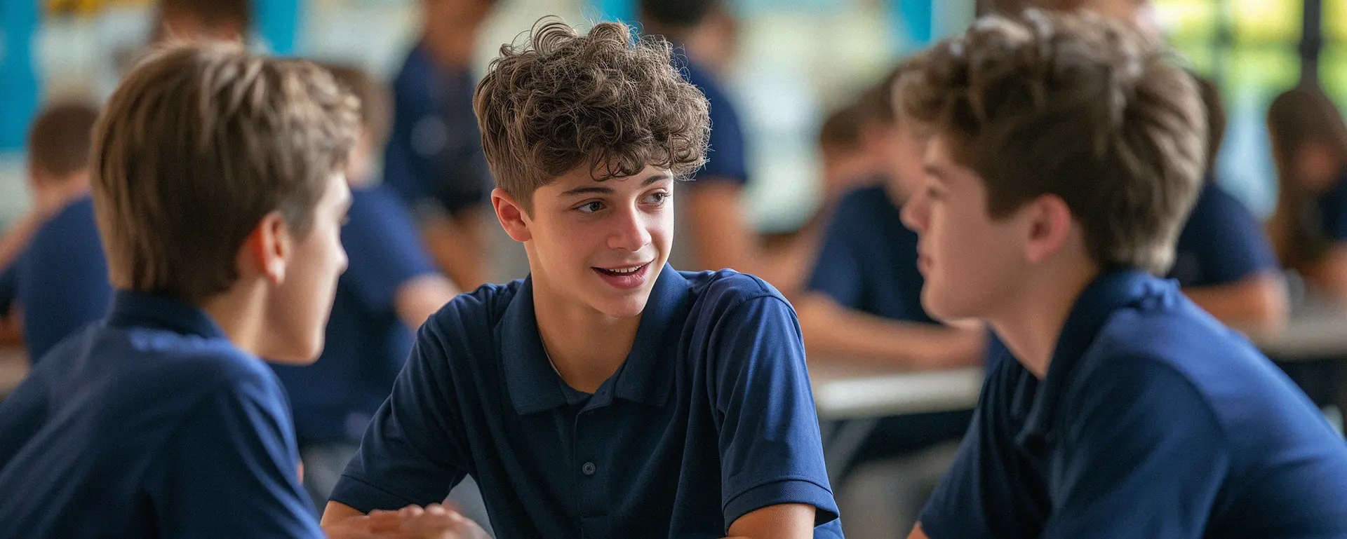 Students talking in cafeteria